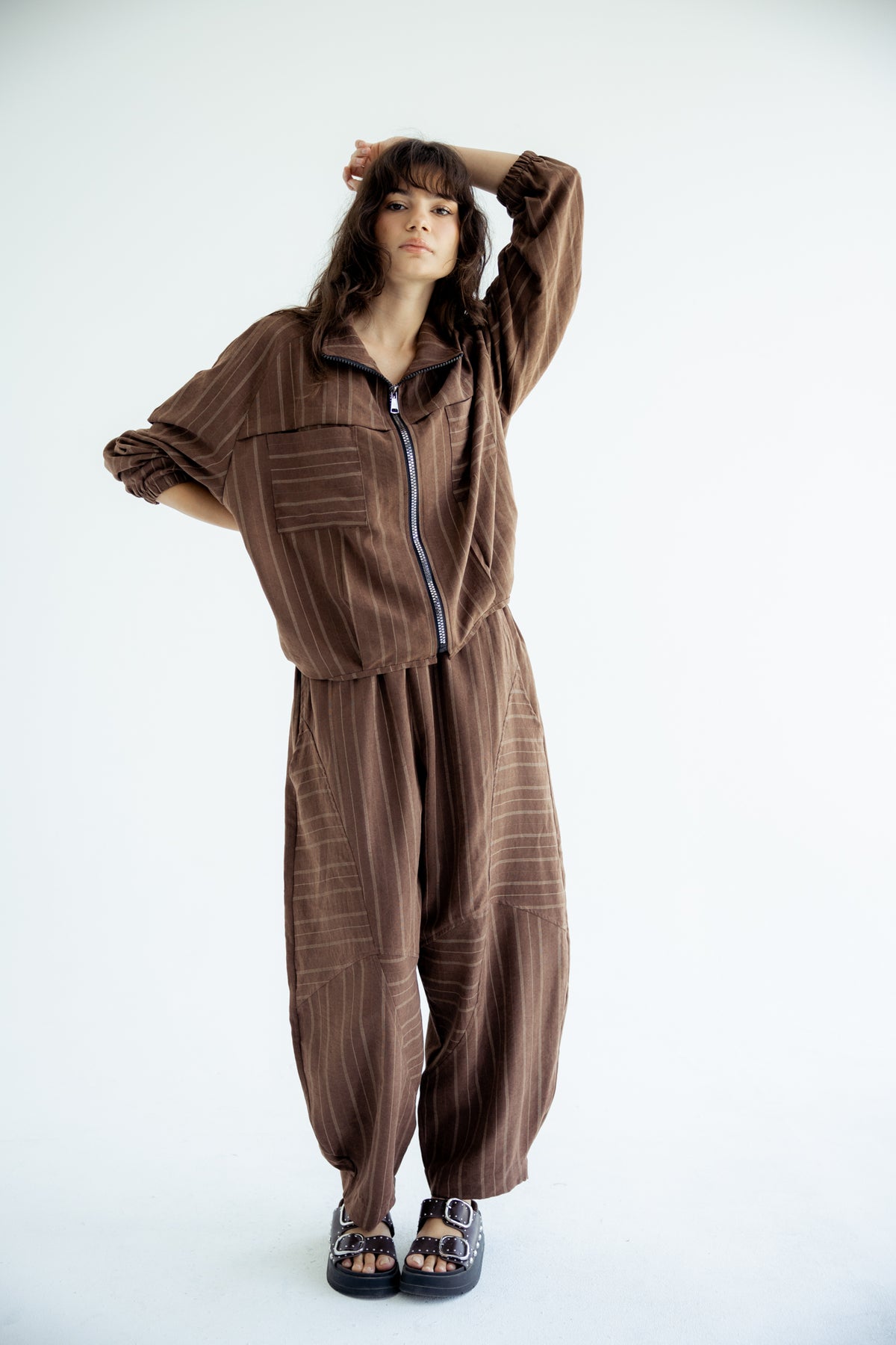 Now or Never Striped Set - Brown