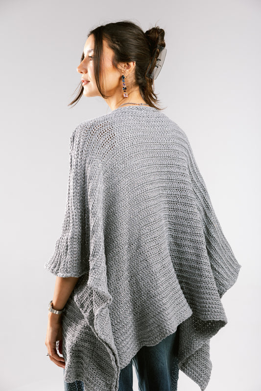 Seen At Sunset Crochet Cape in Grey