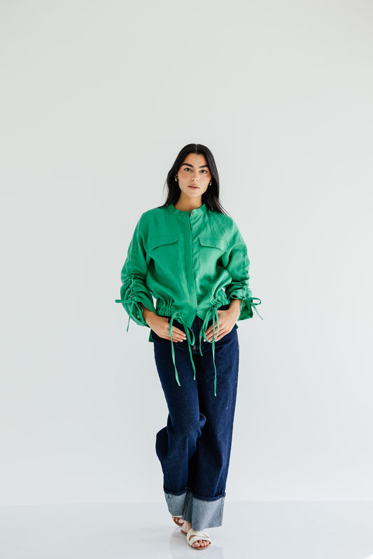 Pretty Fringes Linen Shirt - Green