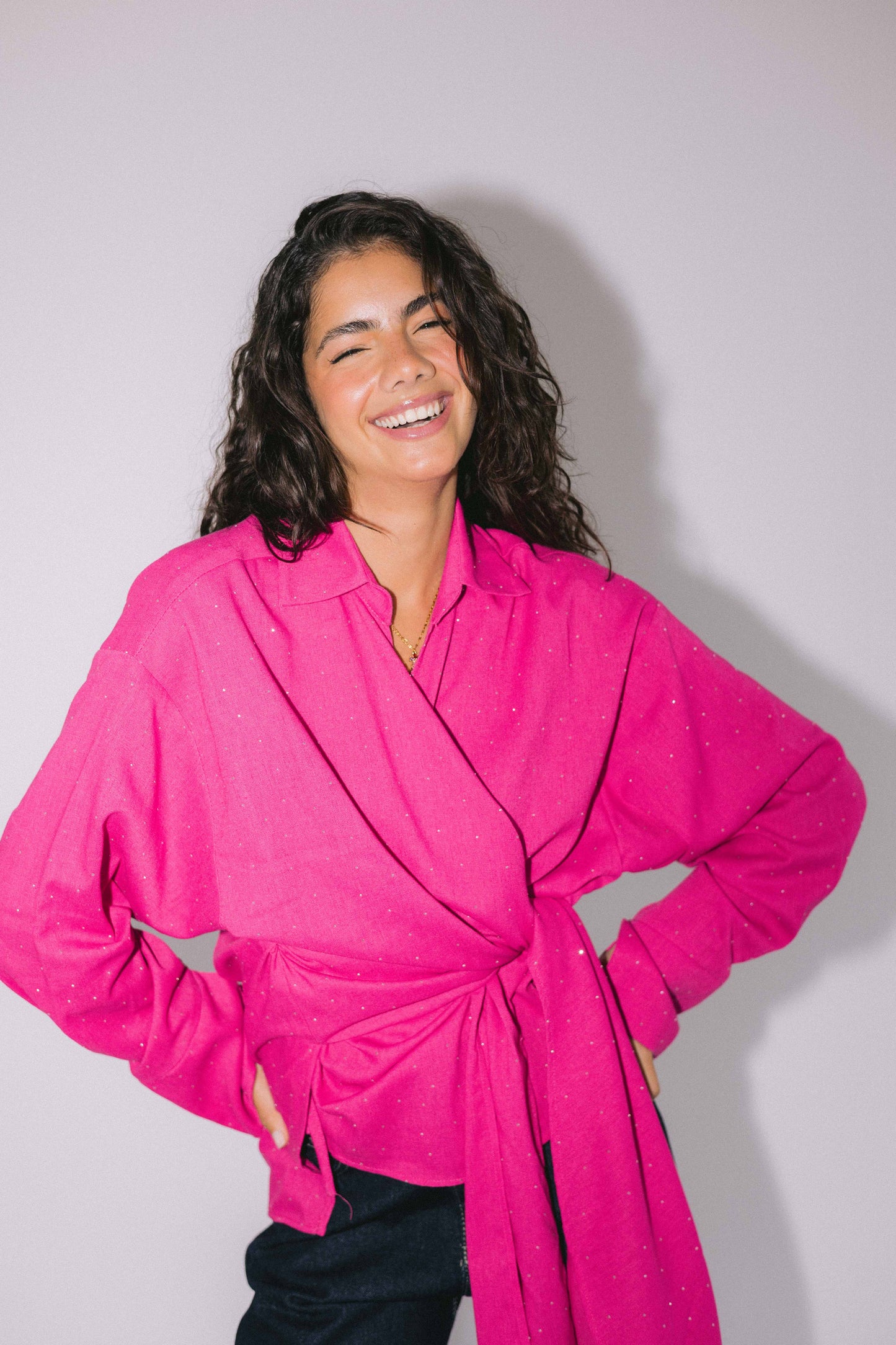 Studded Wrapped In A Dream Top - Fuchsia