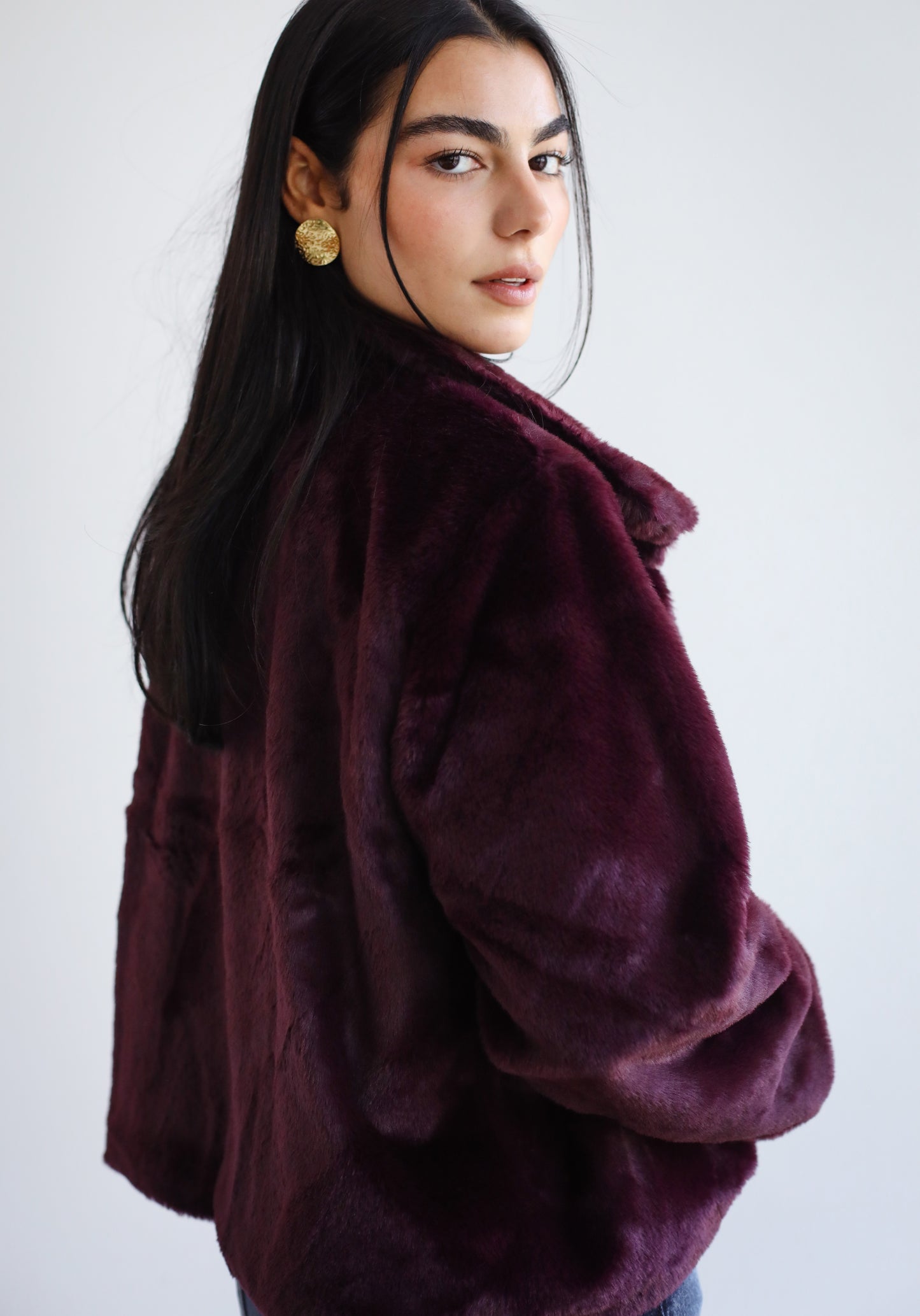 Stunner Faux Fur Jacket - Burgundy