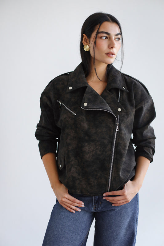 Understated Leather Jacket - Brown x Black