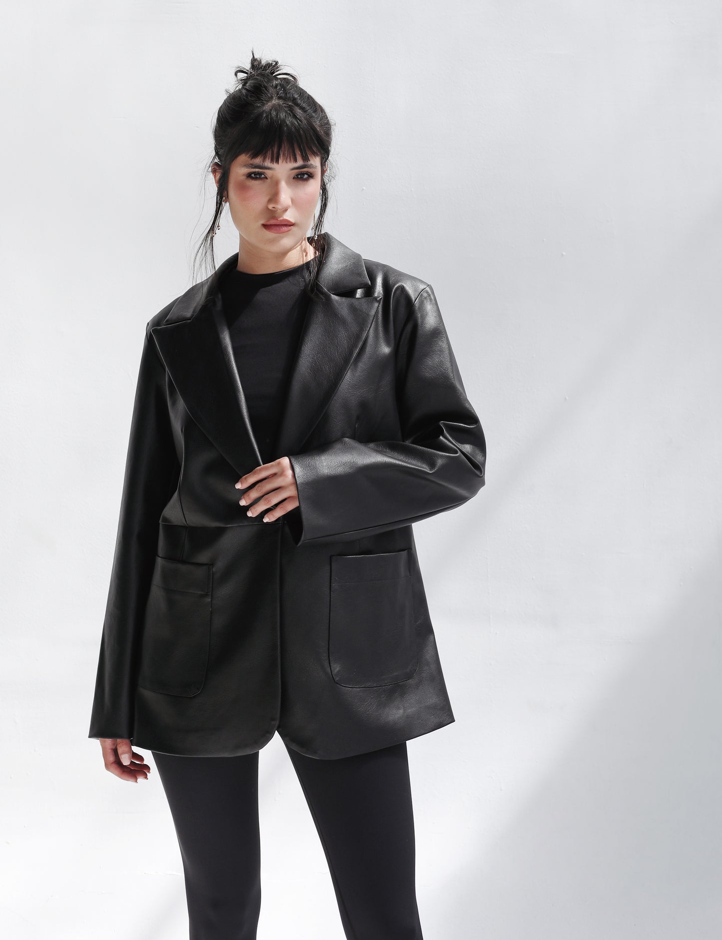 Midnight Muse Leather Blazer - Black