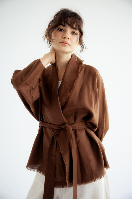 Sun Chaser Linen Cardigan - Brown