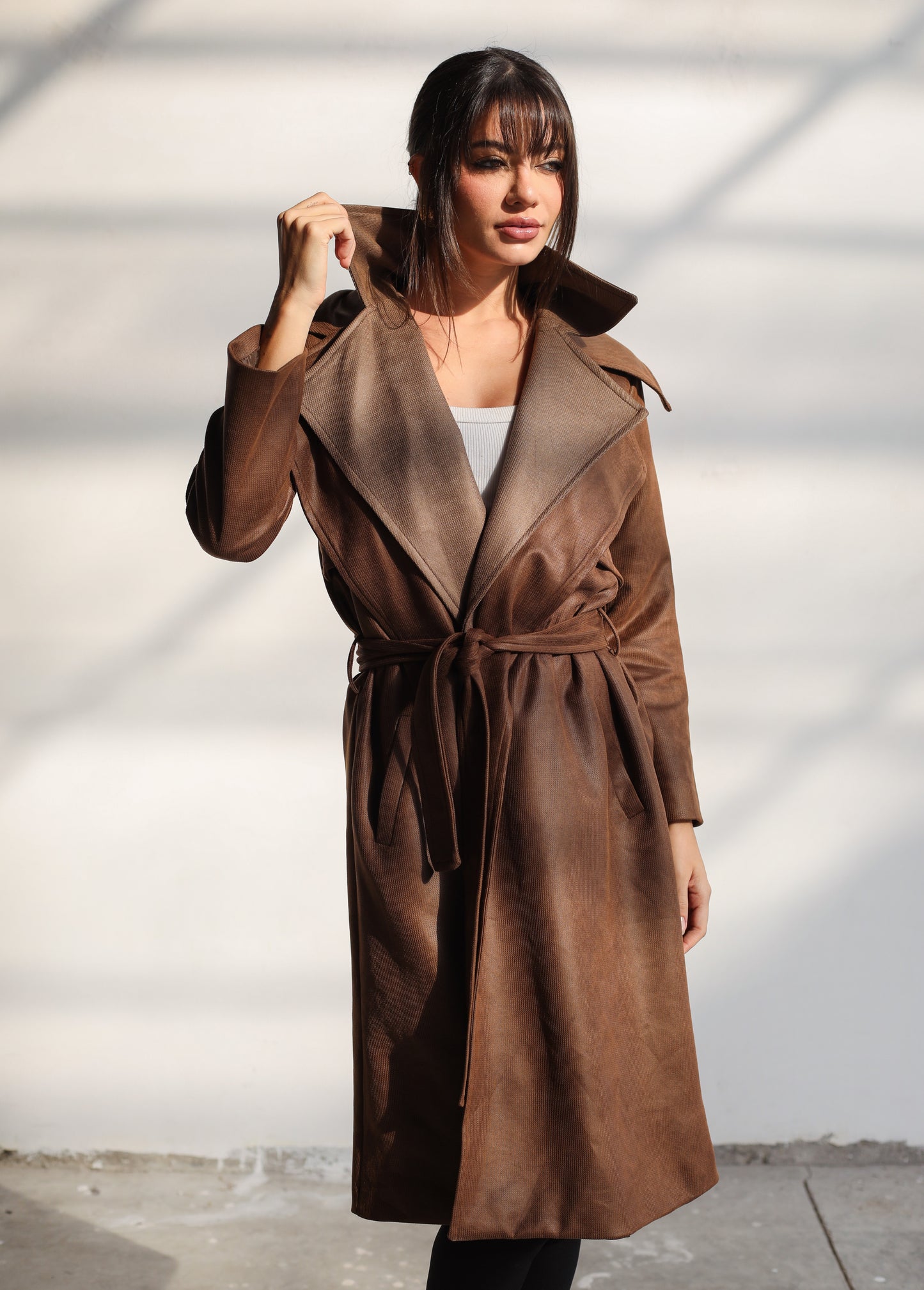 Warmer Winter Suede Coat - Cappuccino Brown