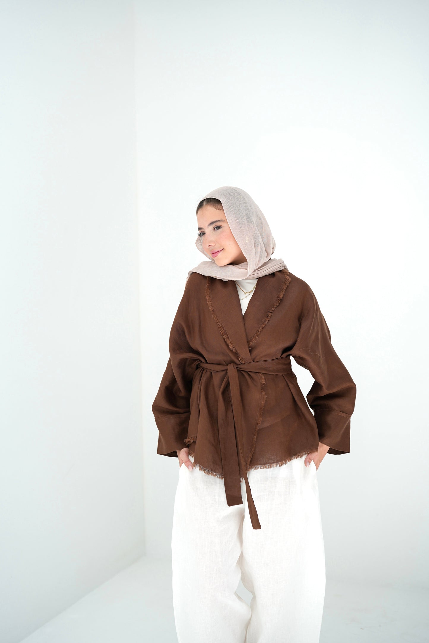 Sun Chaser Linen Cardigan - Brown