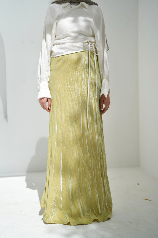Crushed Shimmery Skirt in Lime