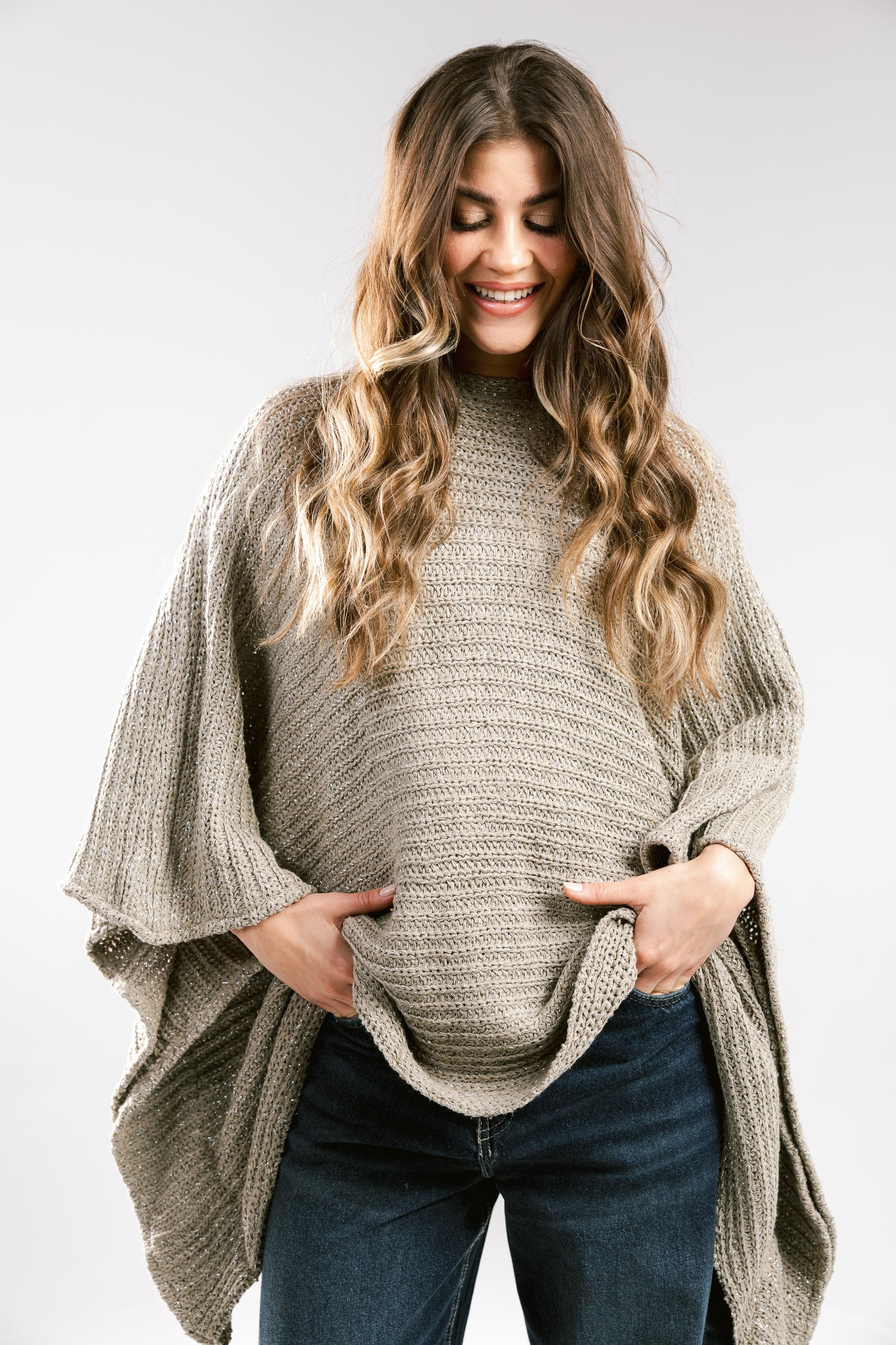 Seen At Sunset Crochet Cape in Taupe