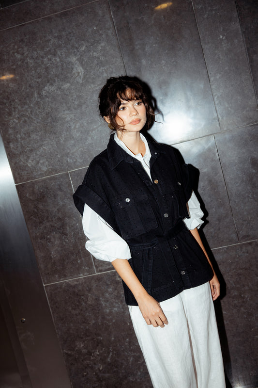 Shine On Denim Vest - Black