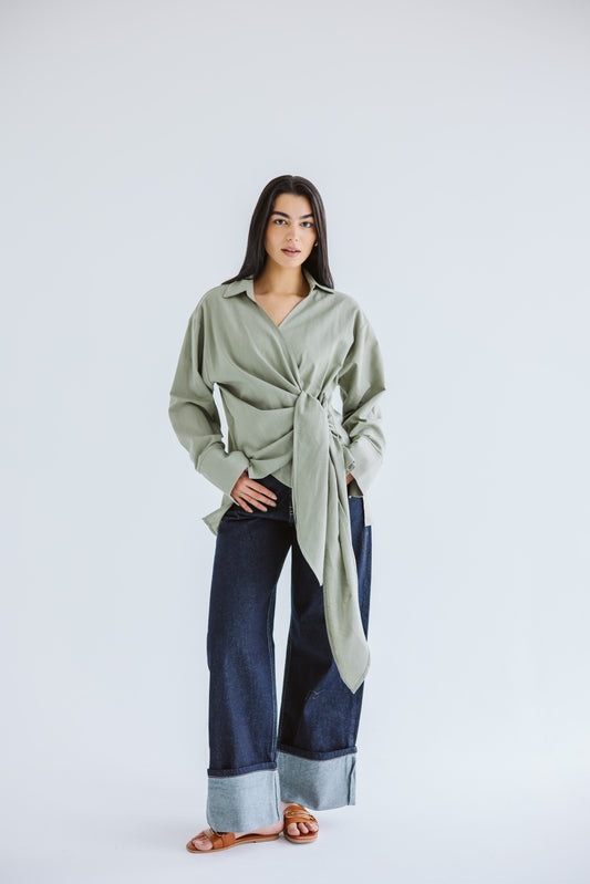 Wrapped In A Dream Top - Pastel Olive