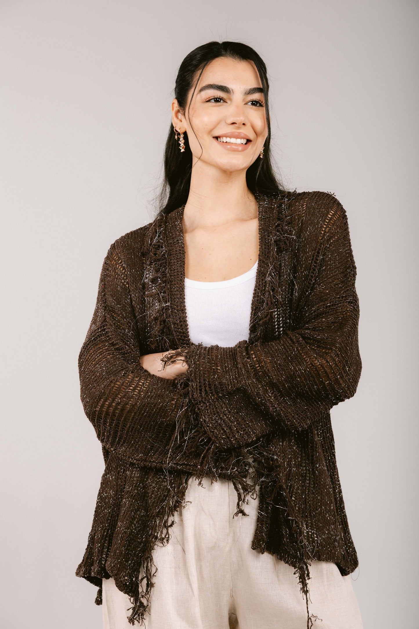Brighter Days Crochet Cardigan - Brown