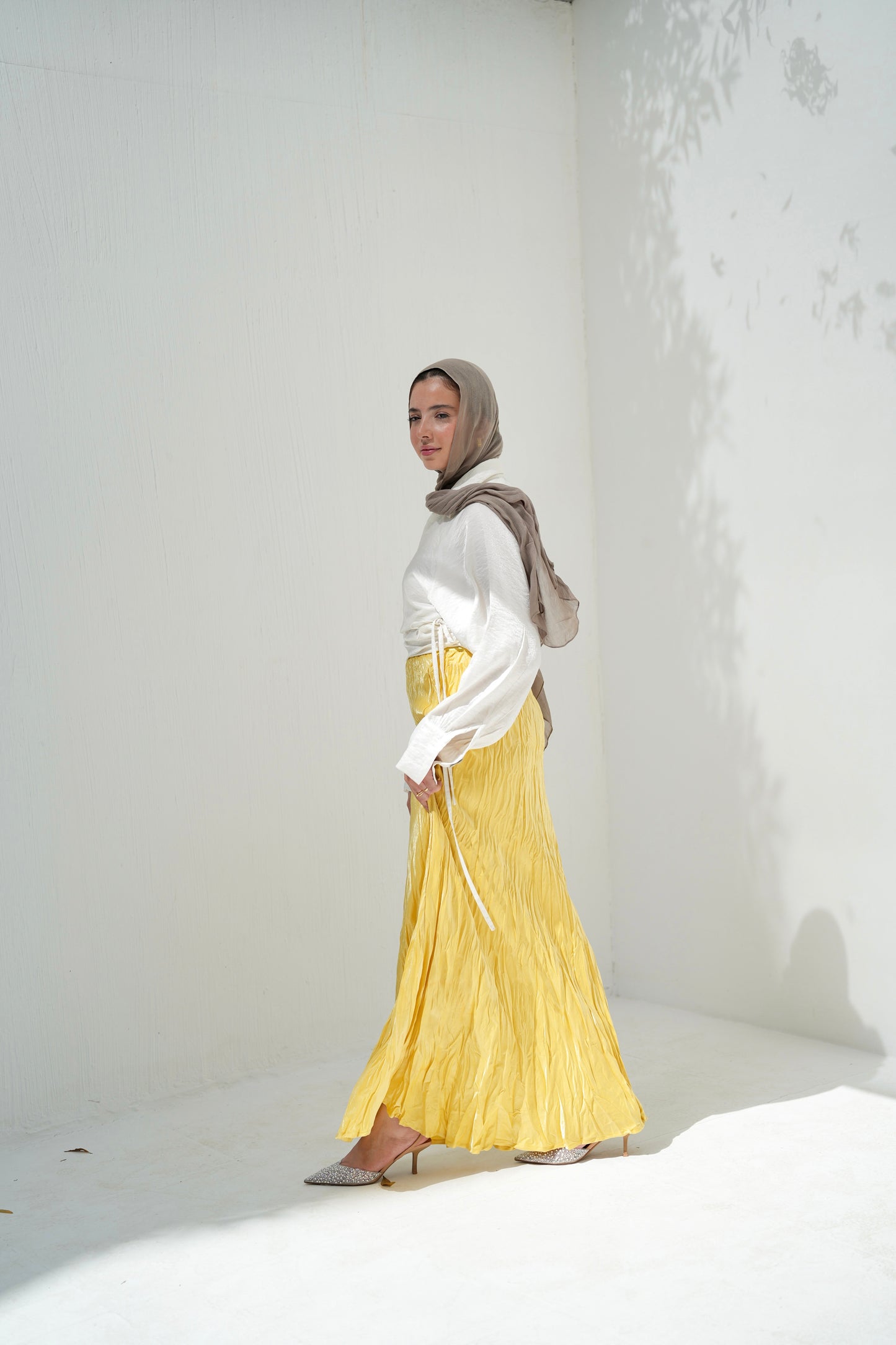Crushed Shimmery Skirt in Yellow