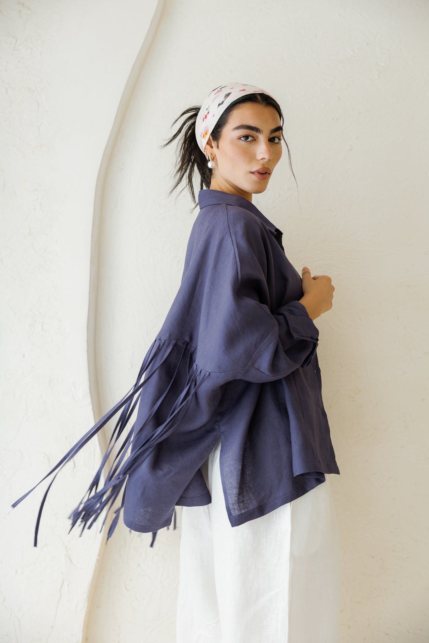 Summer Smiles Linen Top - Navy