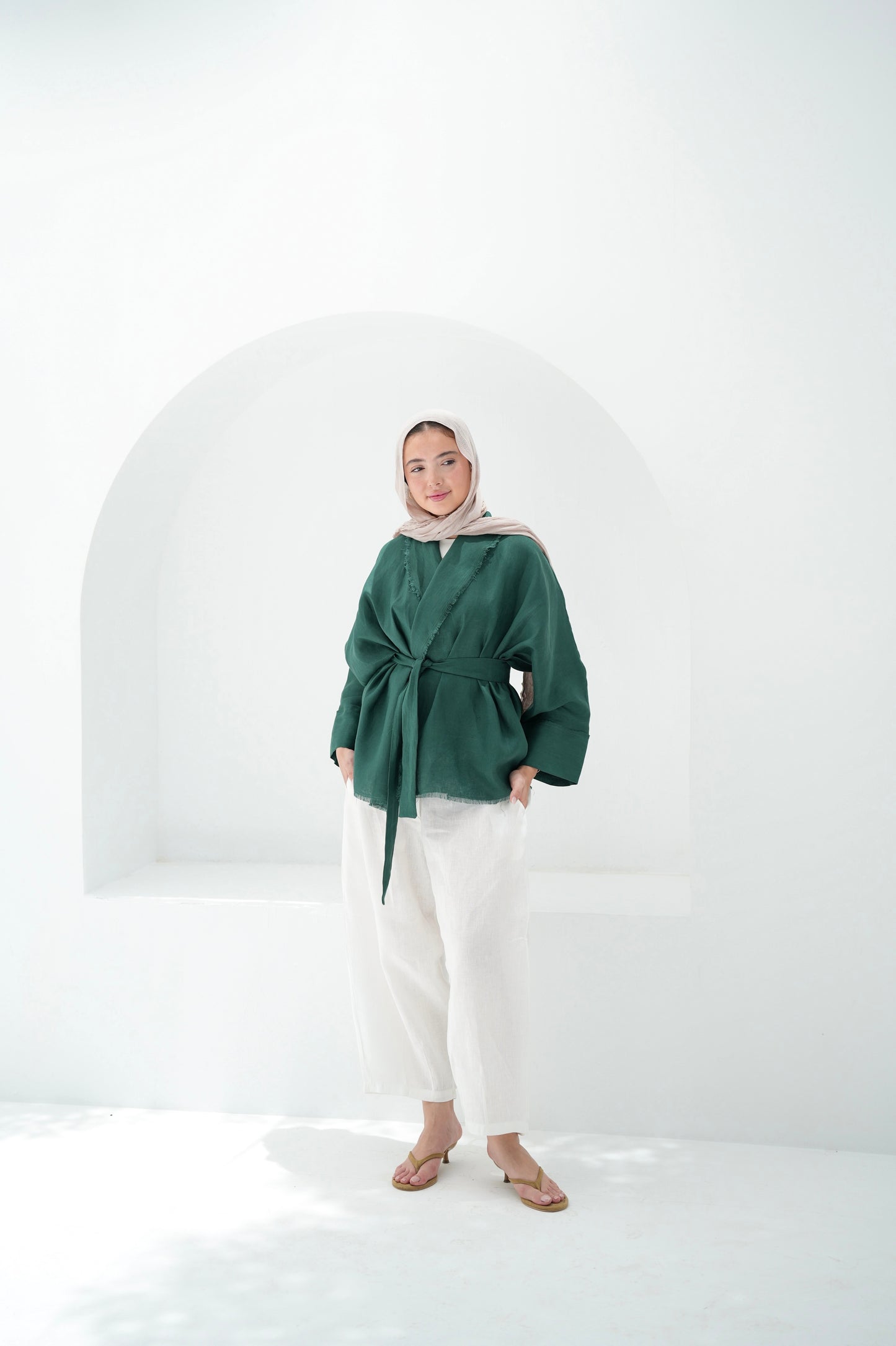 Sun Chaser Linen Cardigan - Emerald Green