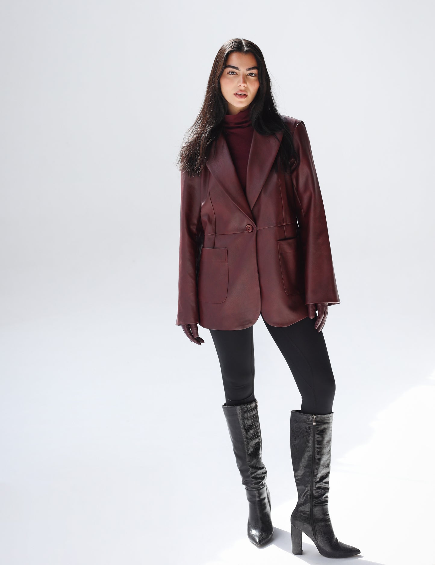 Midnight Muse Leather Blazer - Burgundy