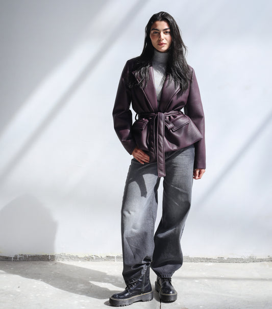 Going Places Leather Blazer - Burgundy