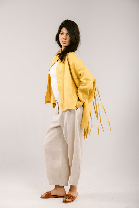 Summer Smiles Linen Top - Mustard
