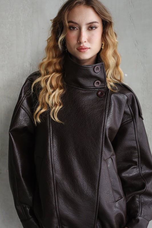 One of One Leather Biker Jacket - Brown