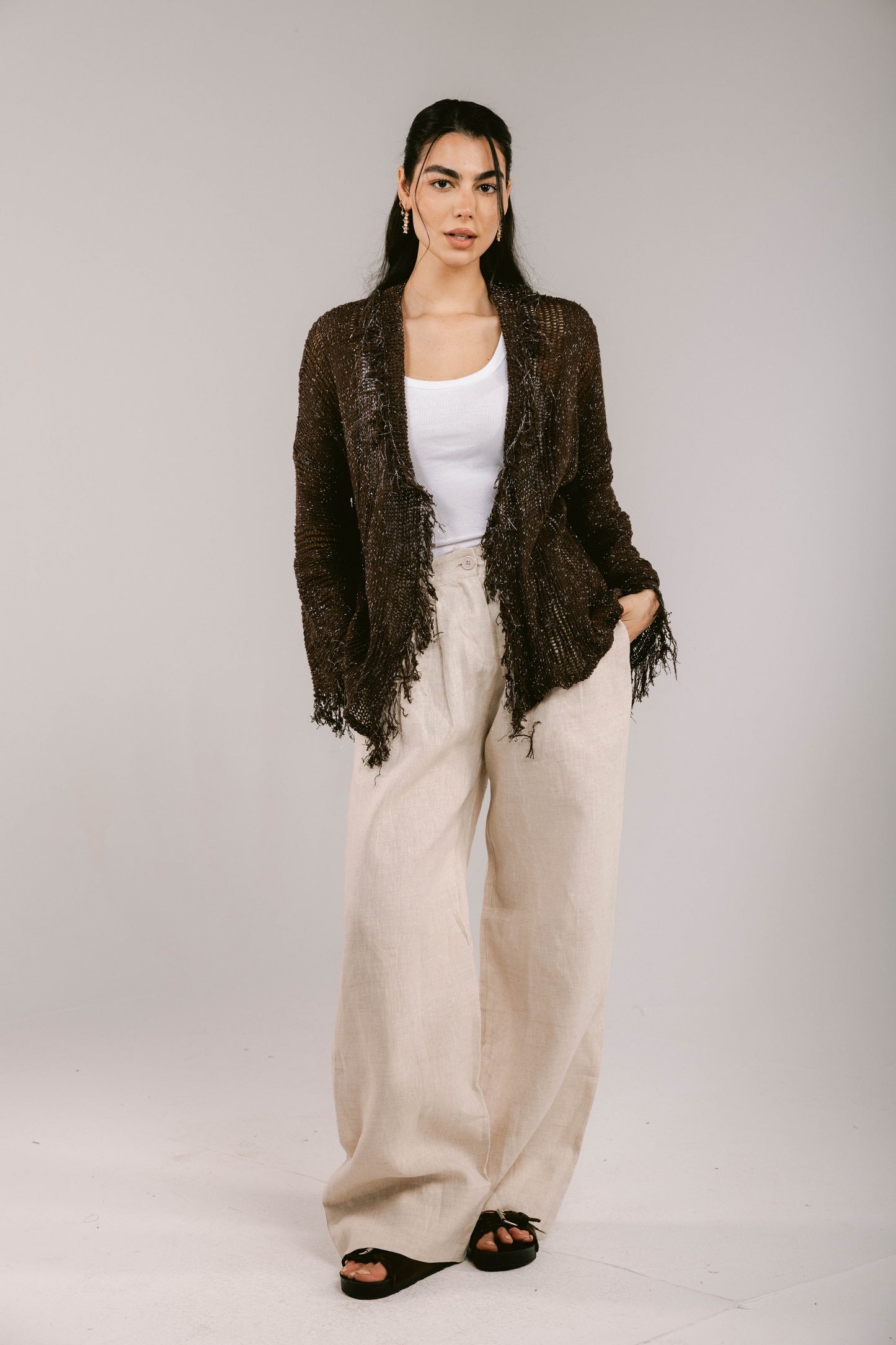 Brighter Days Crochet Cardigan - Brown