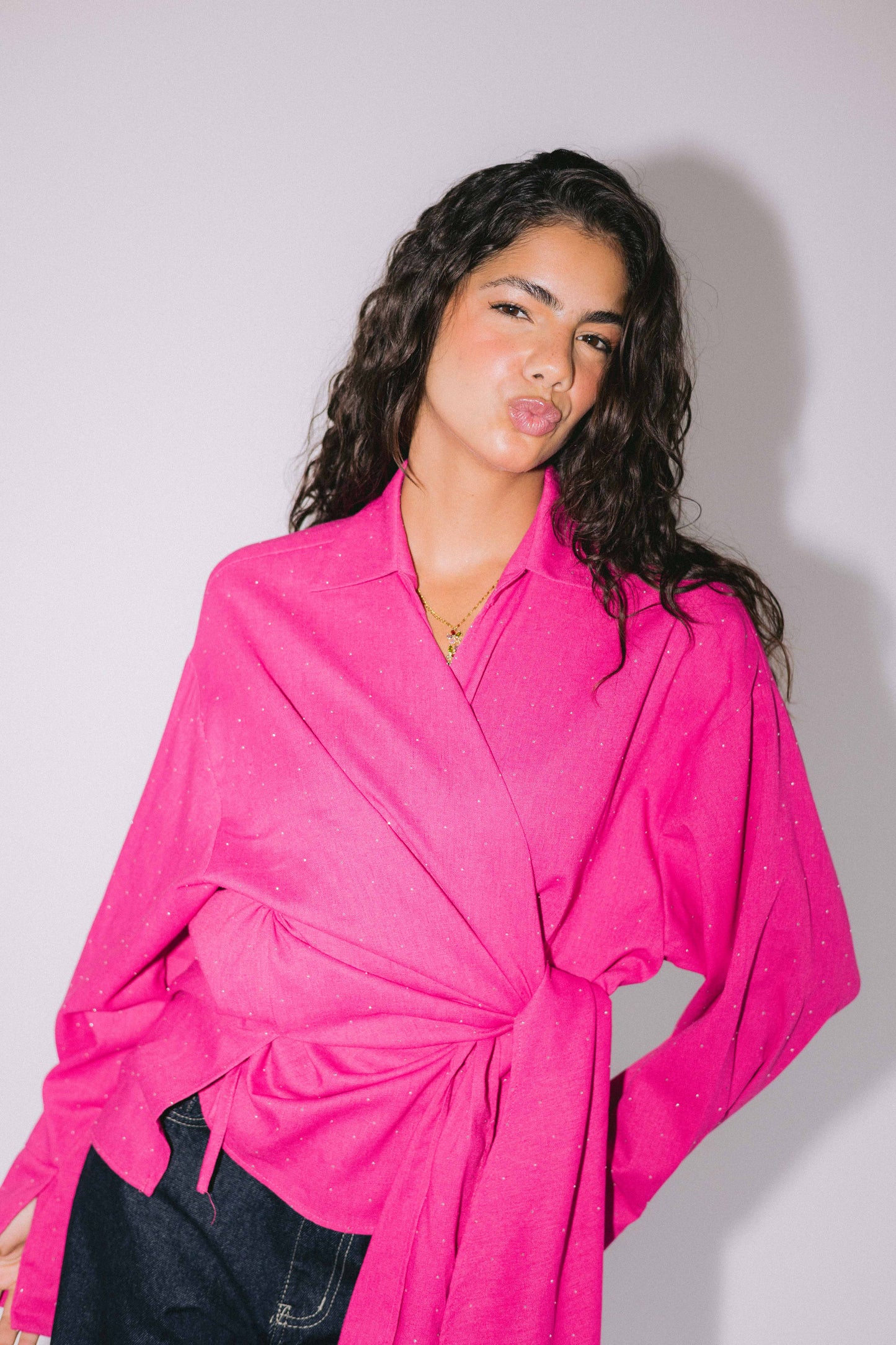 Studded Wrapped In A Dream Top - Fuchsia