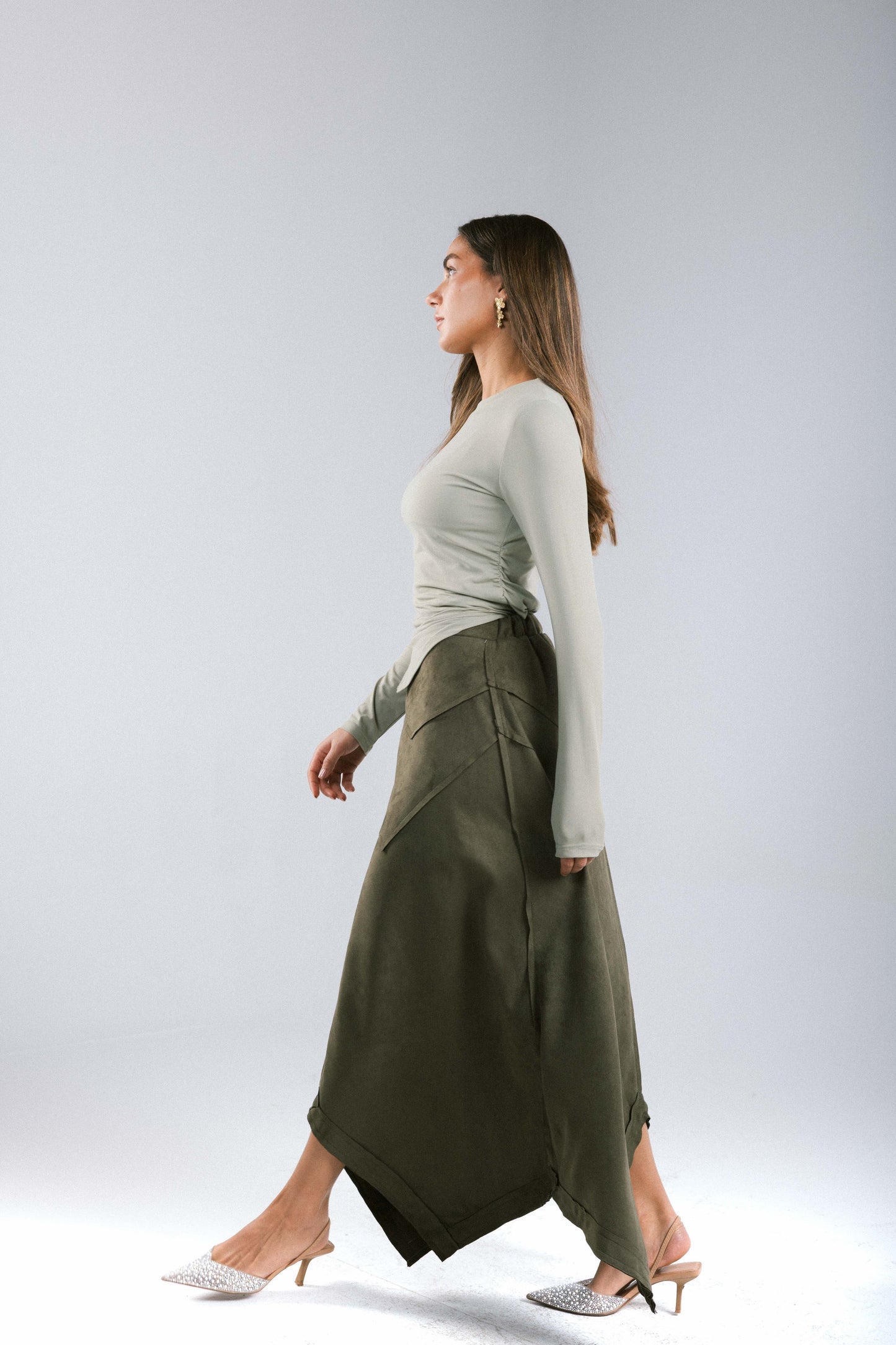 In Her Moment Suede Skirt - Olive