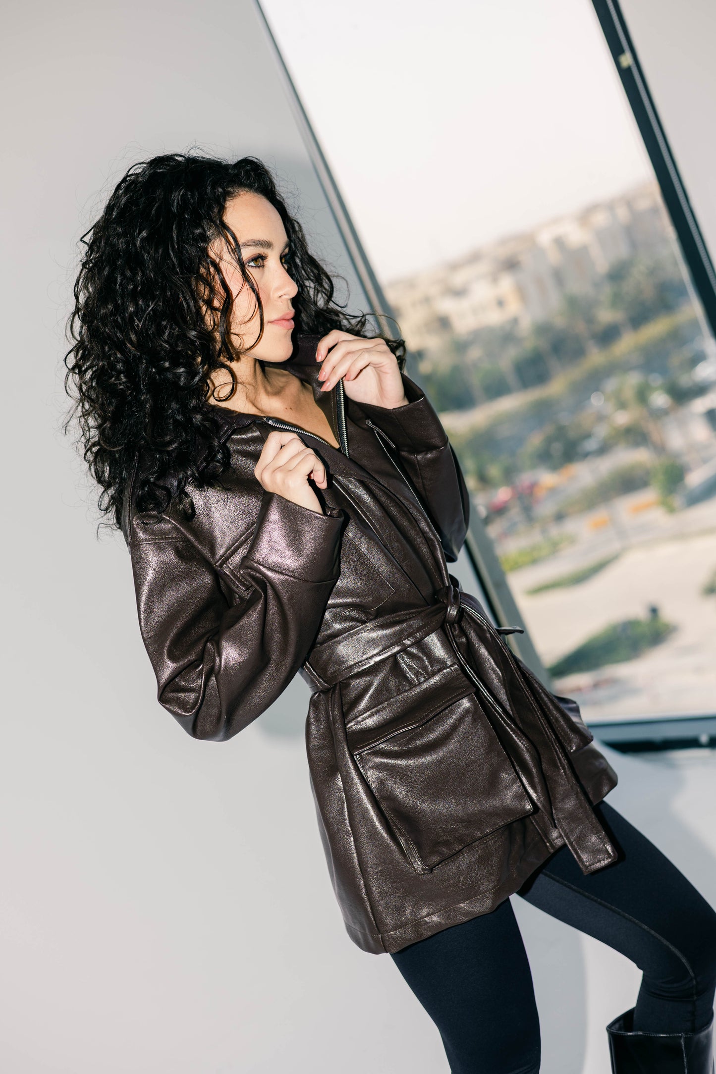 Fearless Belted Leather Jacket - Brown