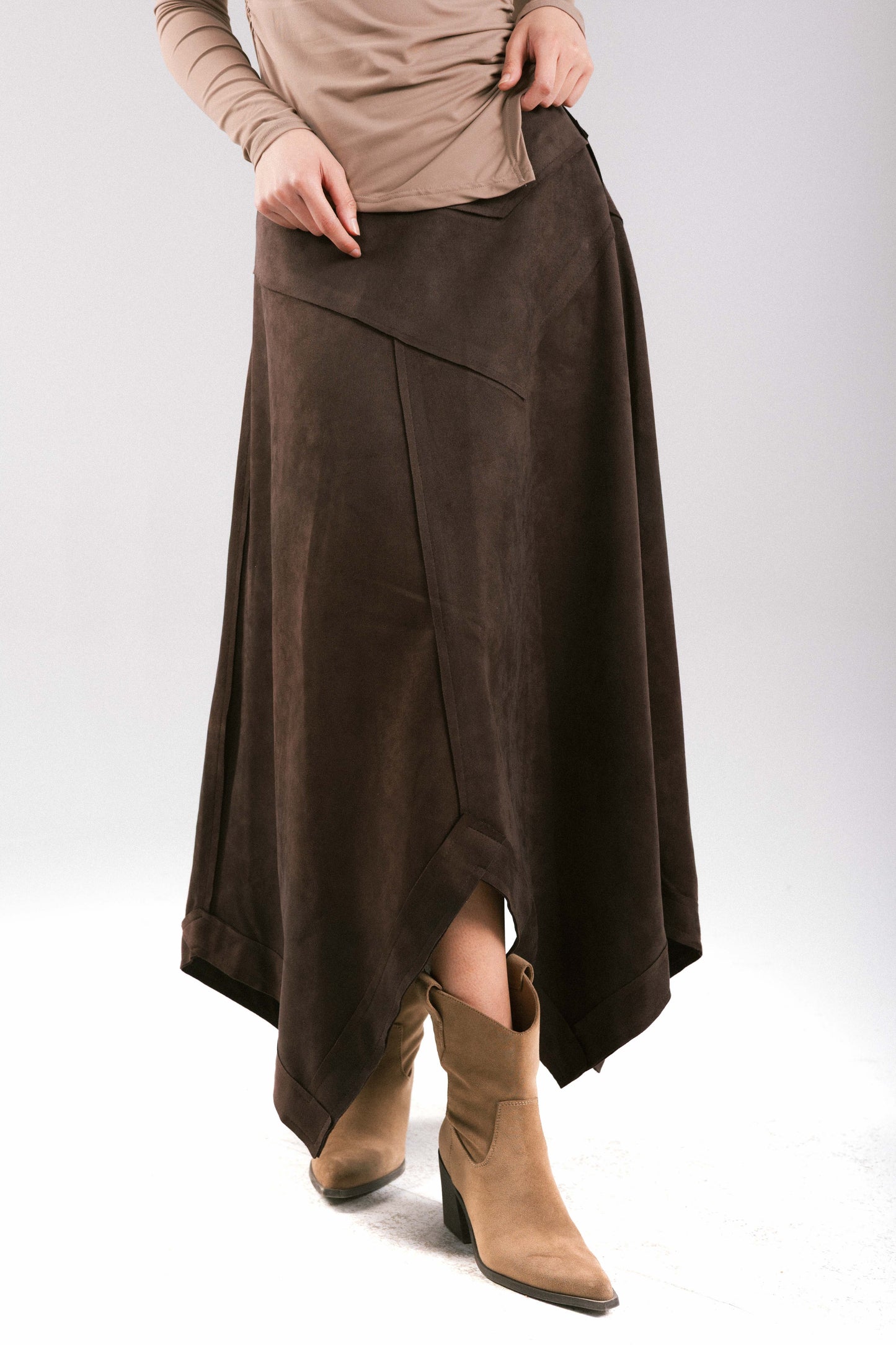 In Her Moment Suede Skirt - Brown