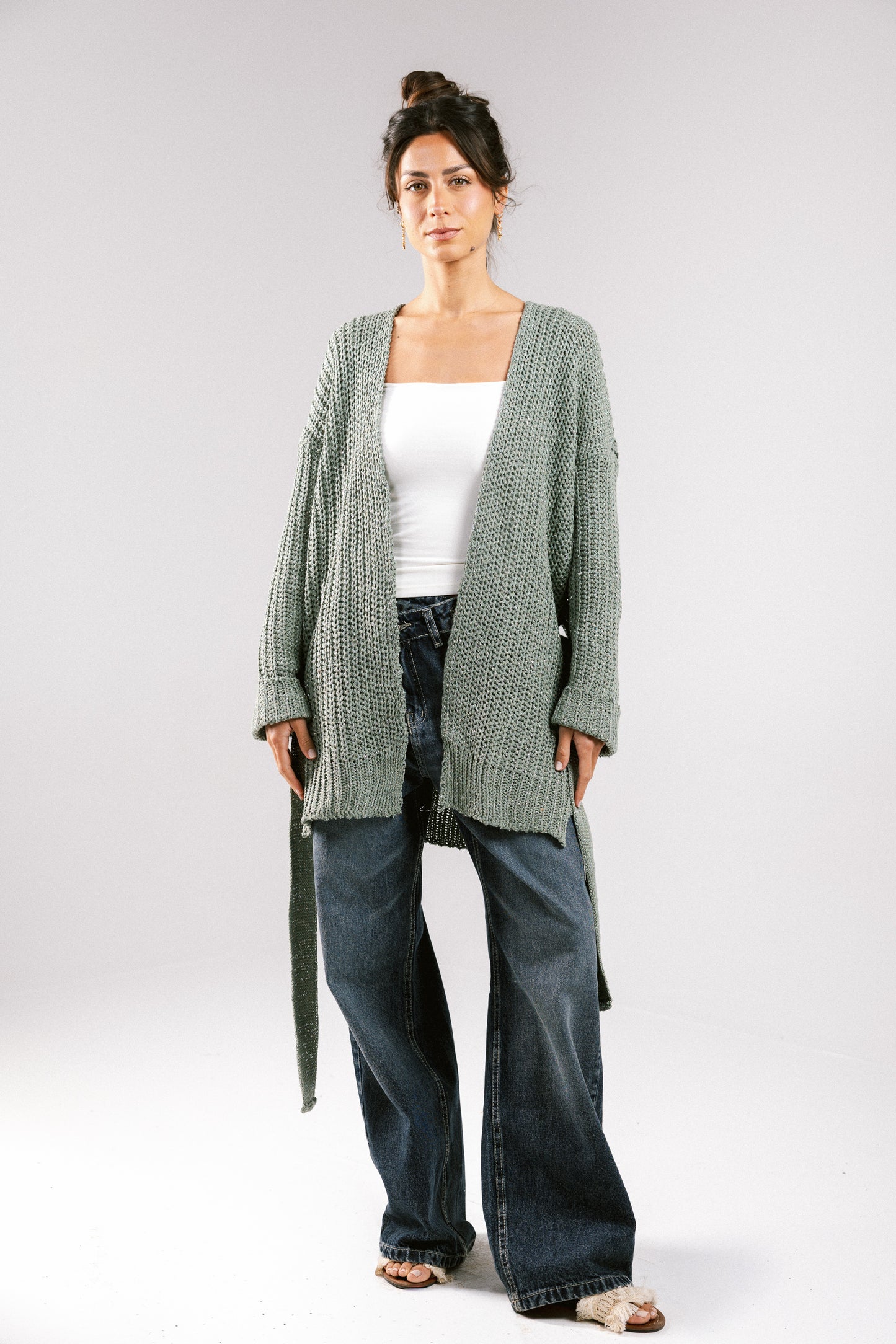 Crystal Skies Crochet Cardigan - Olive