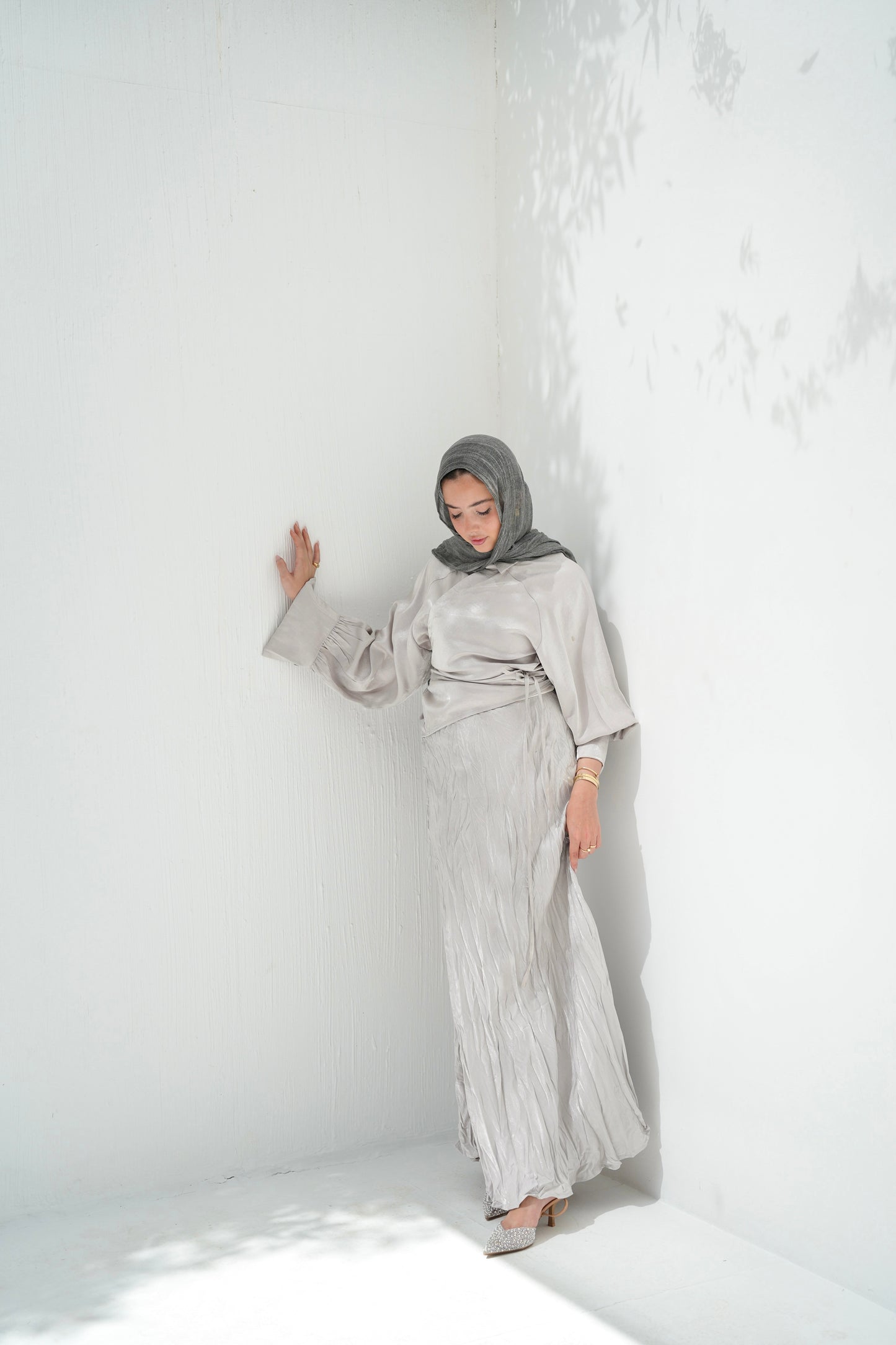 Crushed Shimmery Skirt in Silver