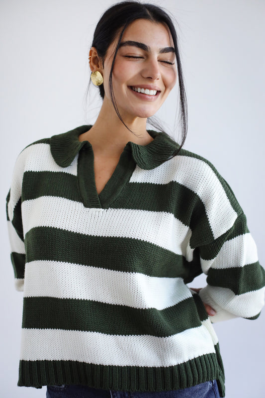 Cozy Striped Sweatshirt in Olive