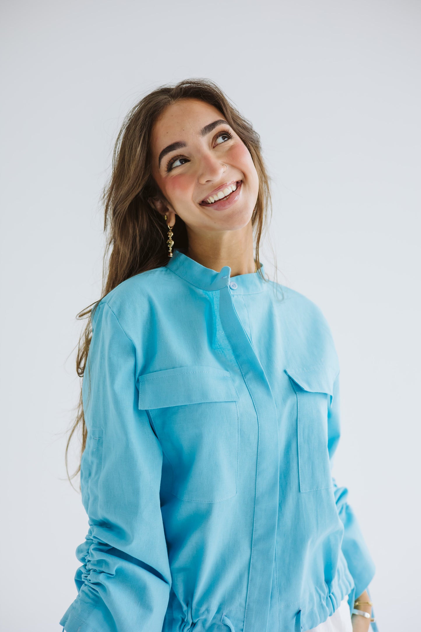Pretty Fringes Linen Shirt - Turqoise