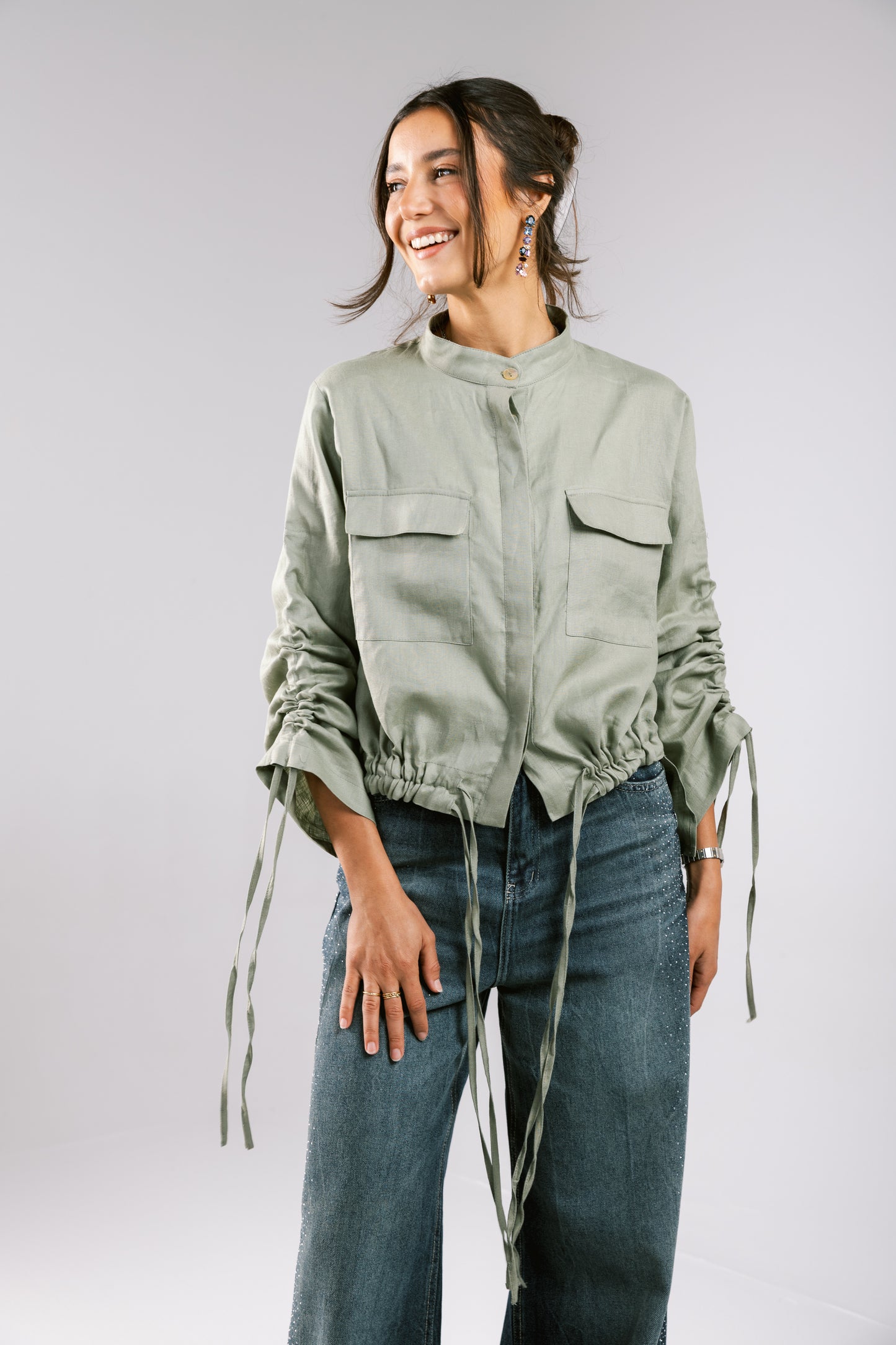 Pretty Fringes Linen Shirt - Mint