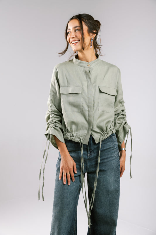 Pretty Fringes Linen Shirt - Mint