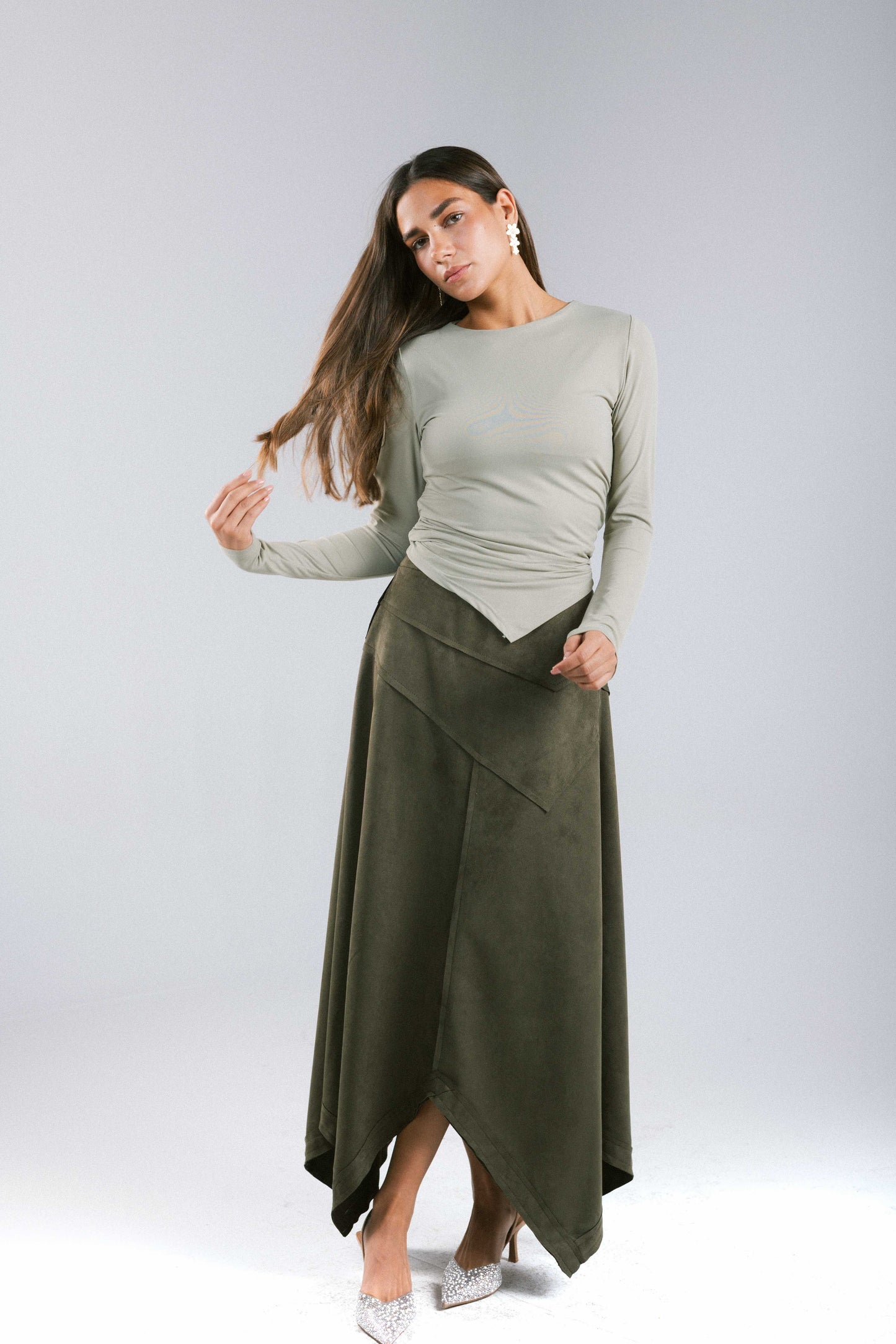 In Her Moment Suede Skirt - Olive
