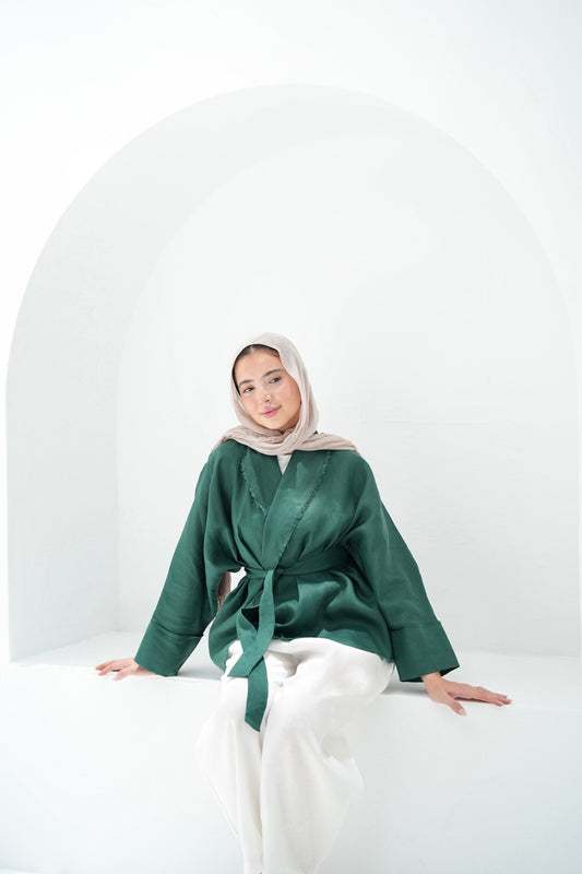 Sun Chaser Linen Cardigan - Emerald Green