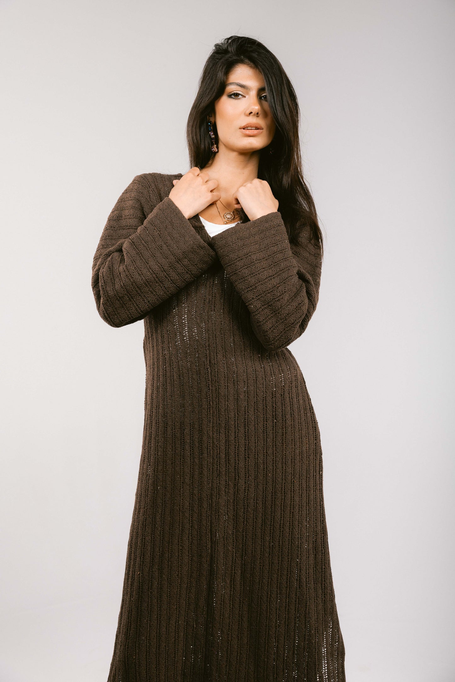 Sun Rays Crochet Dress - Brown