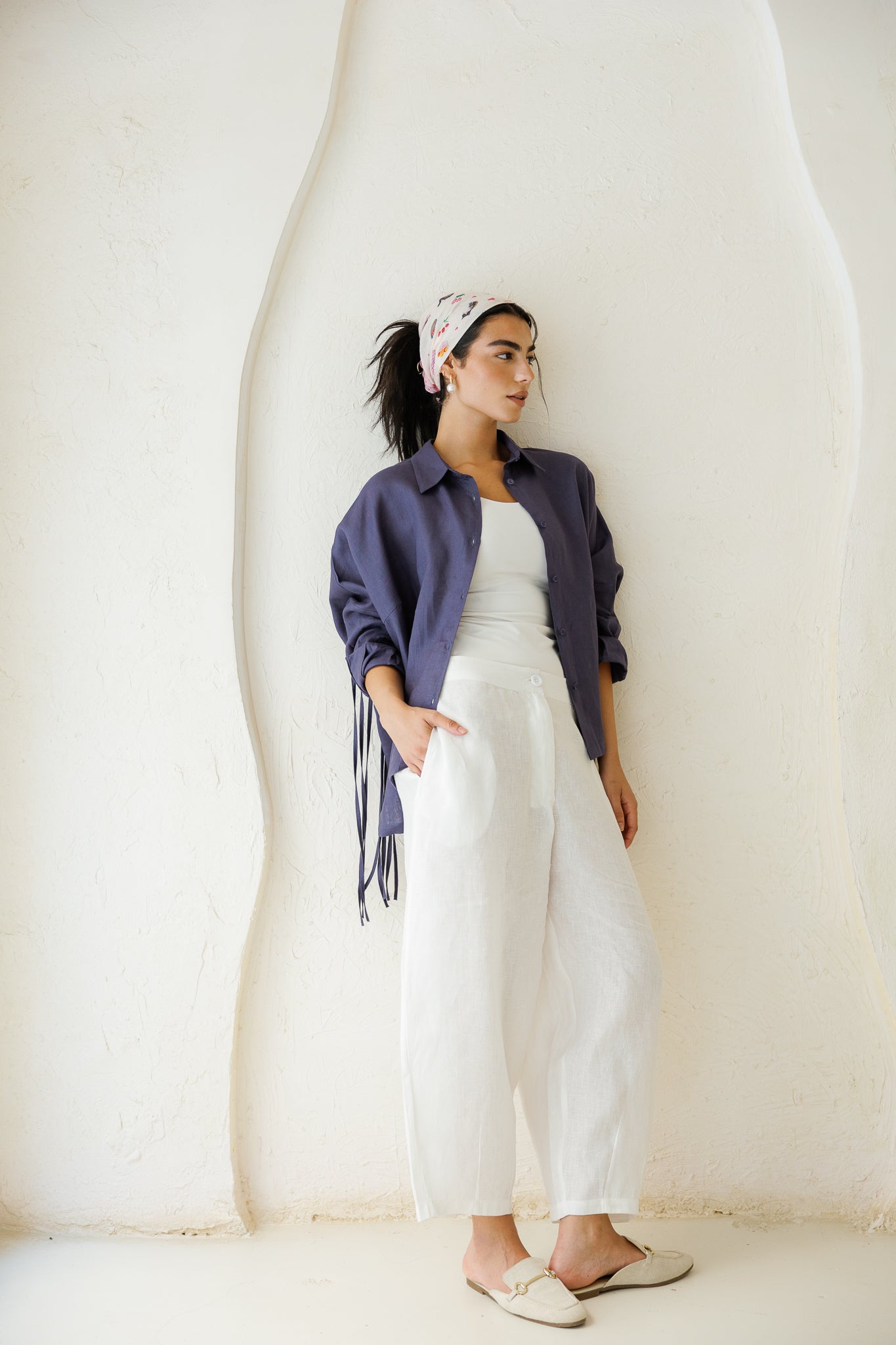Summer Smiles Linen Top - Navy