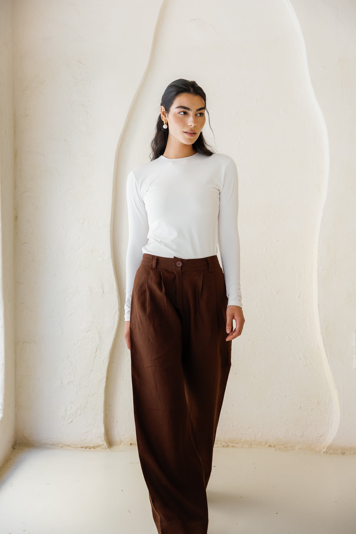 The Pleated Breeze Linen Pants - Brown