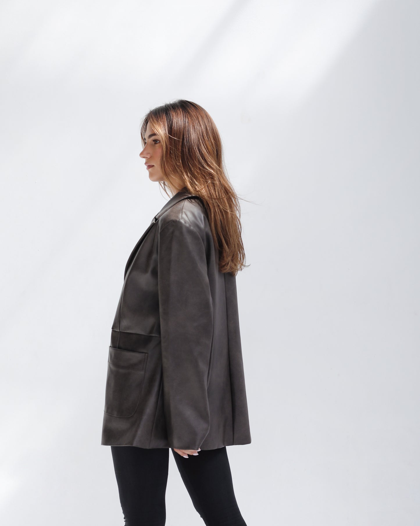 Midnight Muse Leather Blazer - Brown