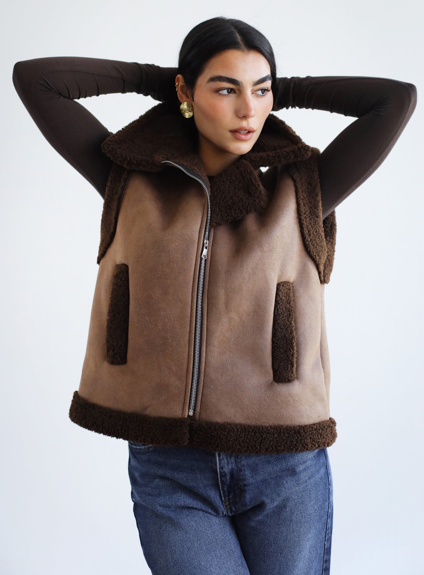 Snowflakes Leather Vest - Brown