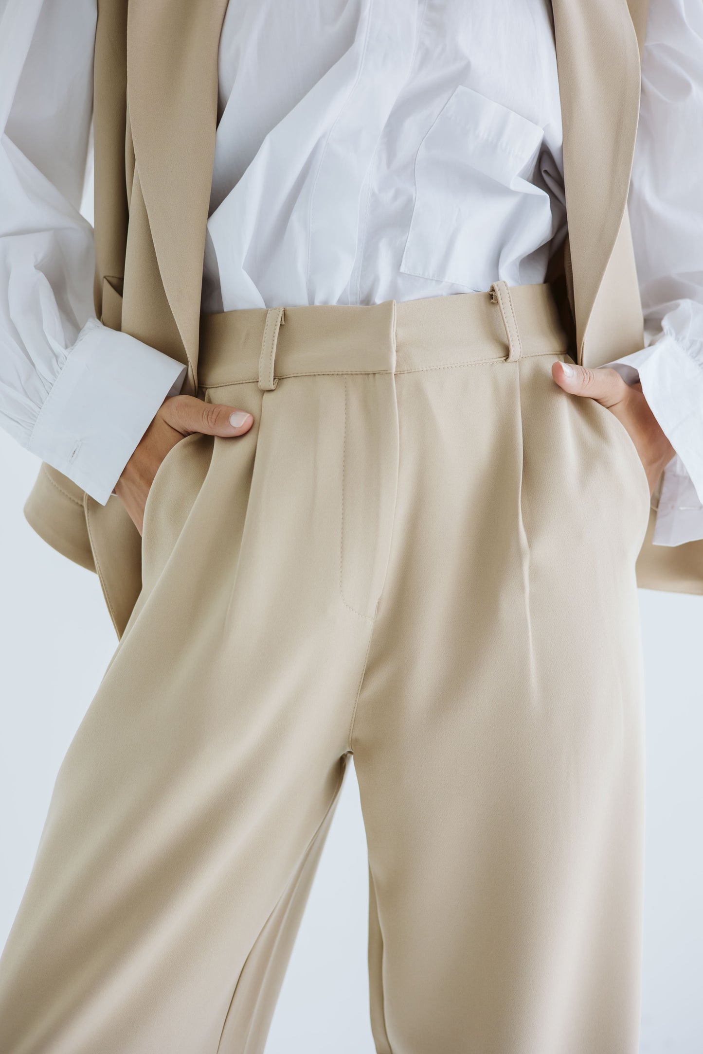 Straight Fit Trousers - Beige