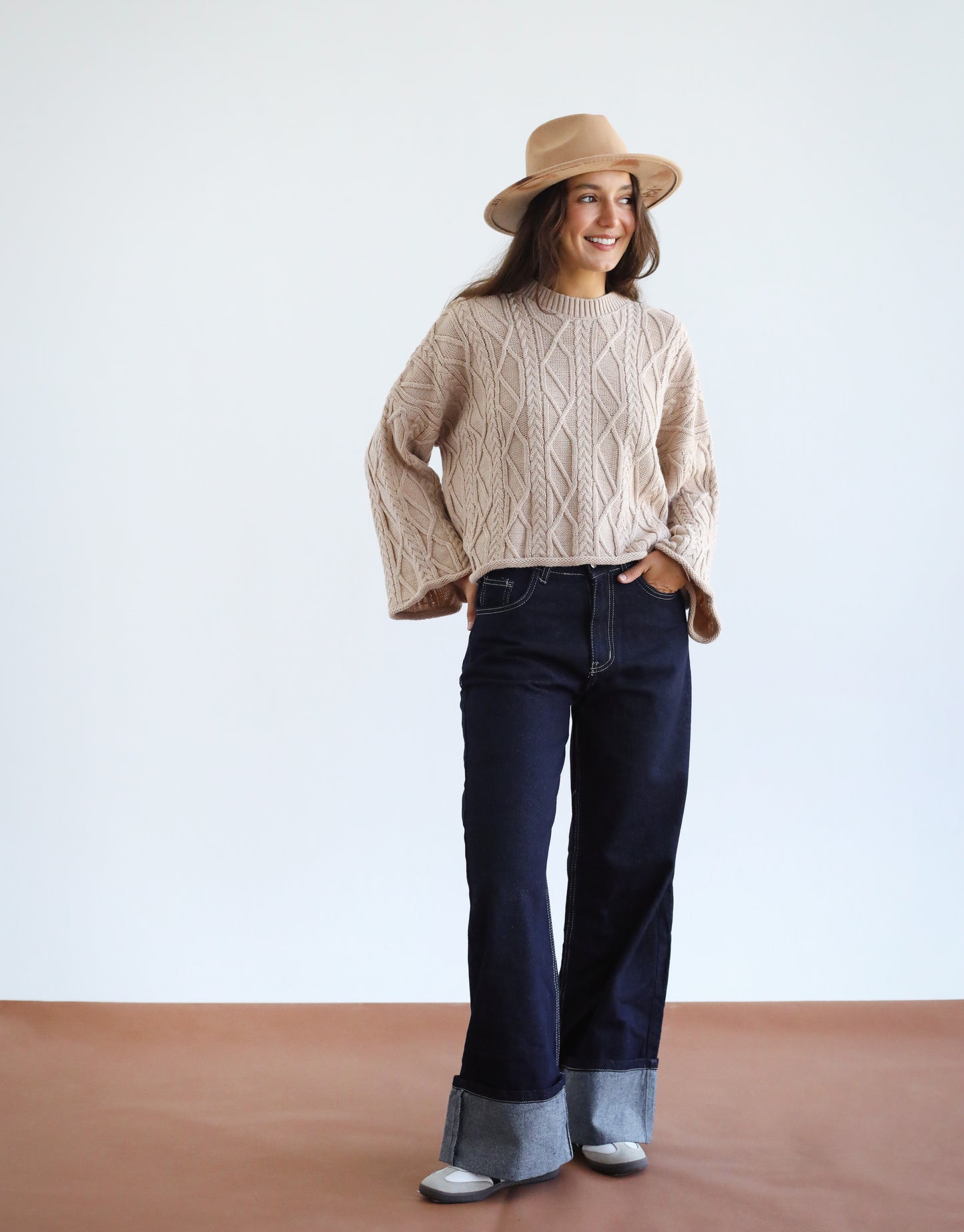 Heartwarming Cable Sweater in Beige