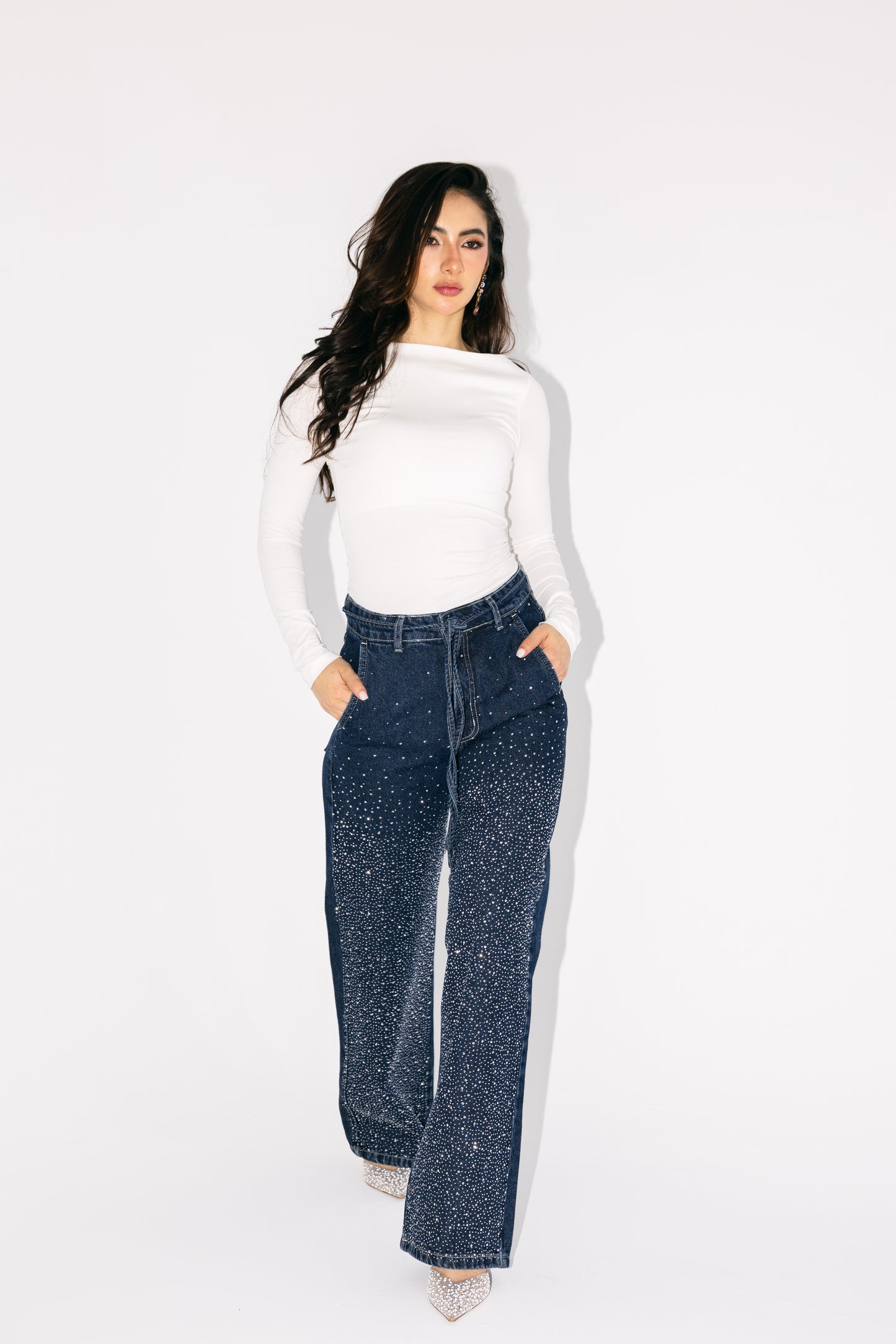 Unmatched Denim Pants in Dark Blue