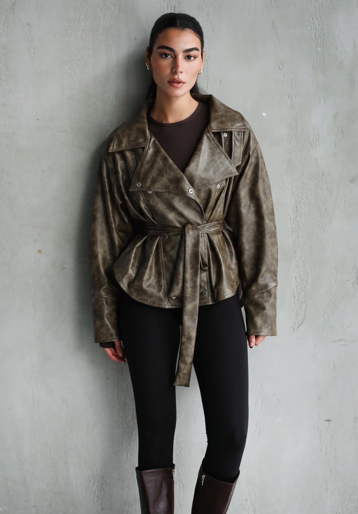 Not Your Basic Leather Jacket - Army Taupe