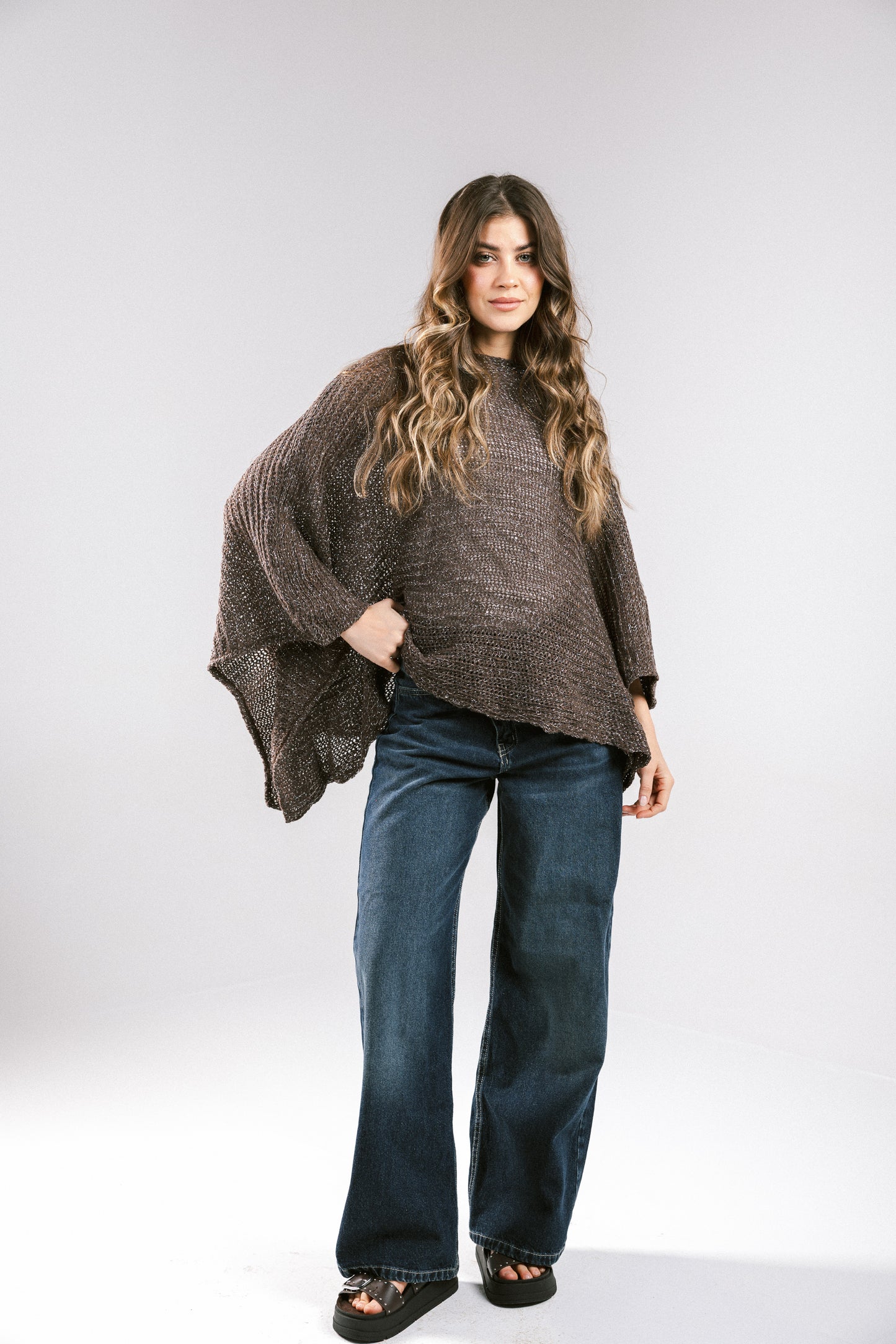 Seen At Sunset Crochet Cape in Brown