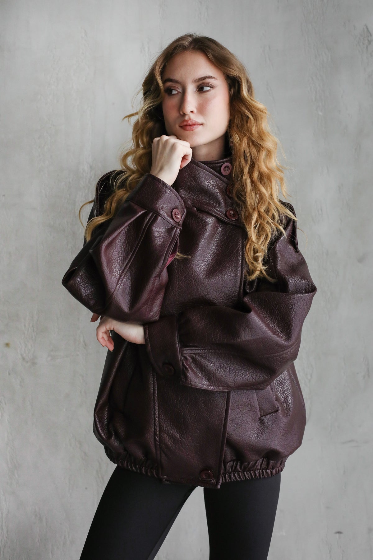 One of One Leather Biker Jacket - Burgundy