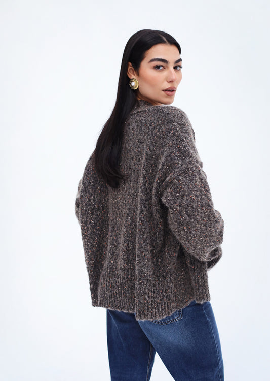 Crisp Air Knit Cardigan - Charcoal Taupe