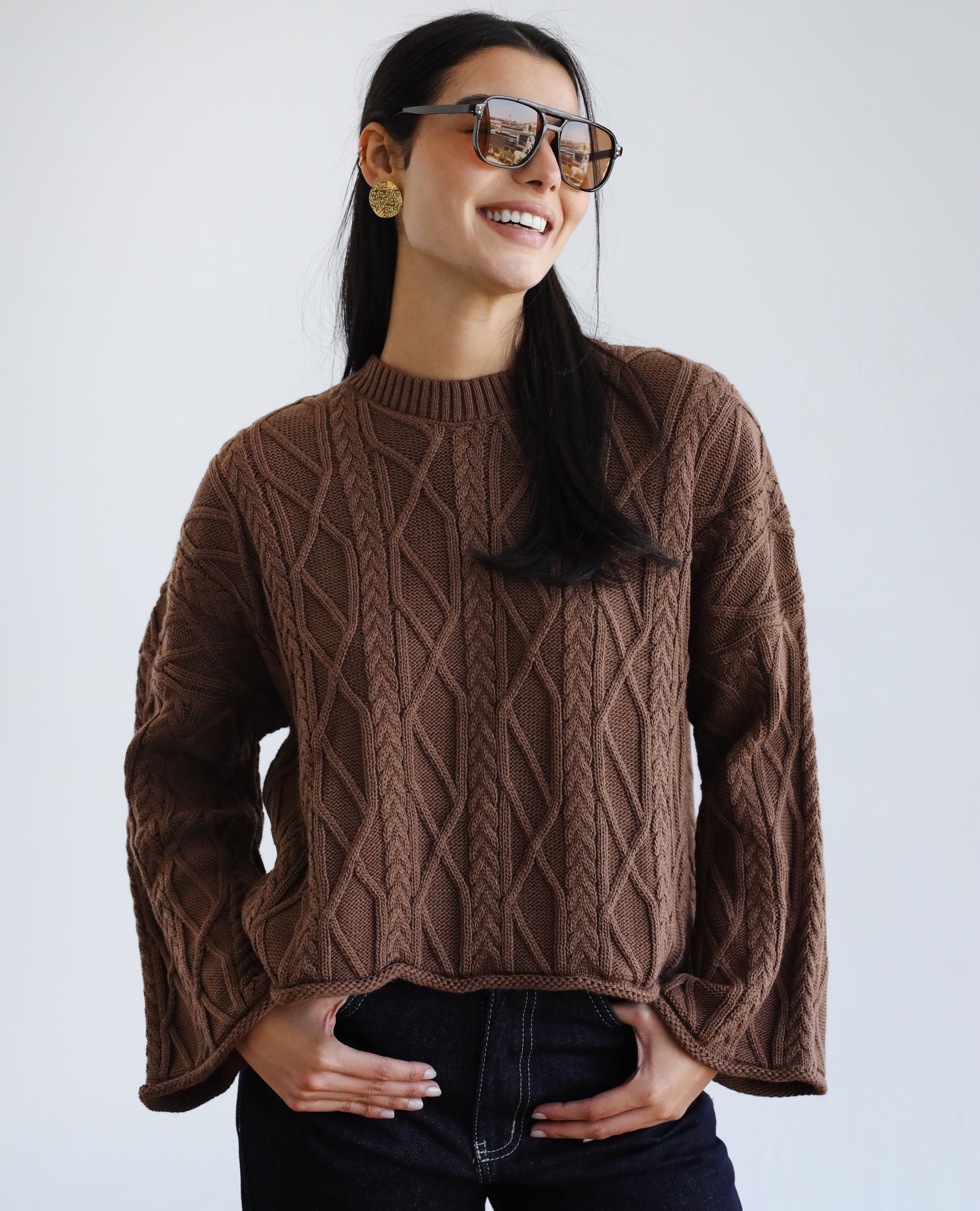 Heartwarming Cable Sweater in Brown