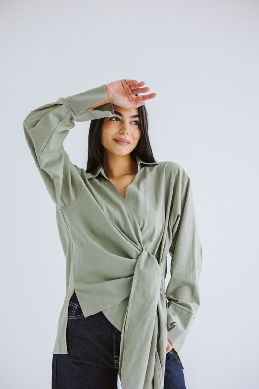 Wrapped In A Dream Top - Pastel Olive