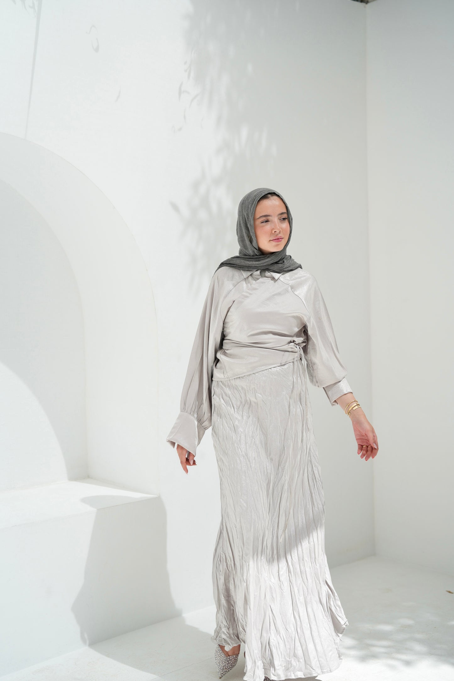Crushed Shimmery Skirt in Silver